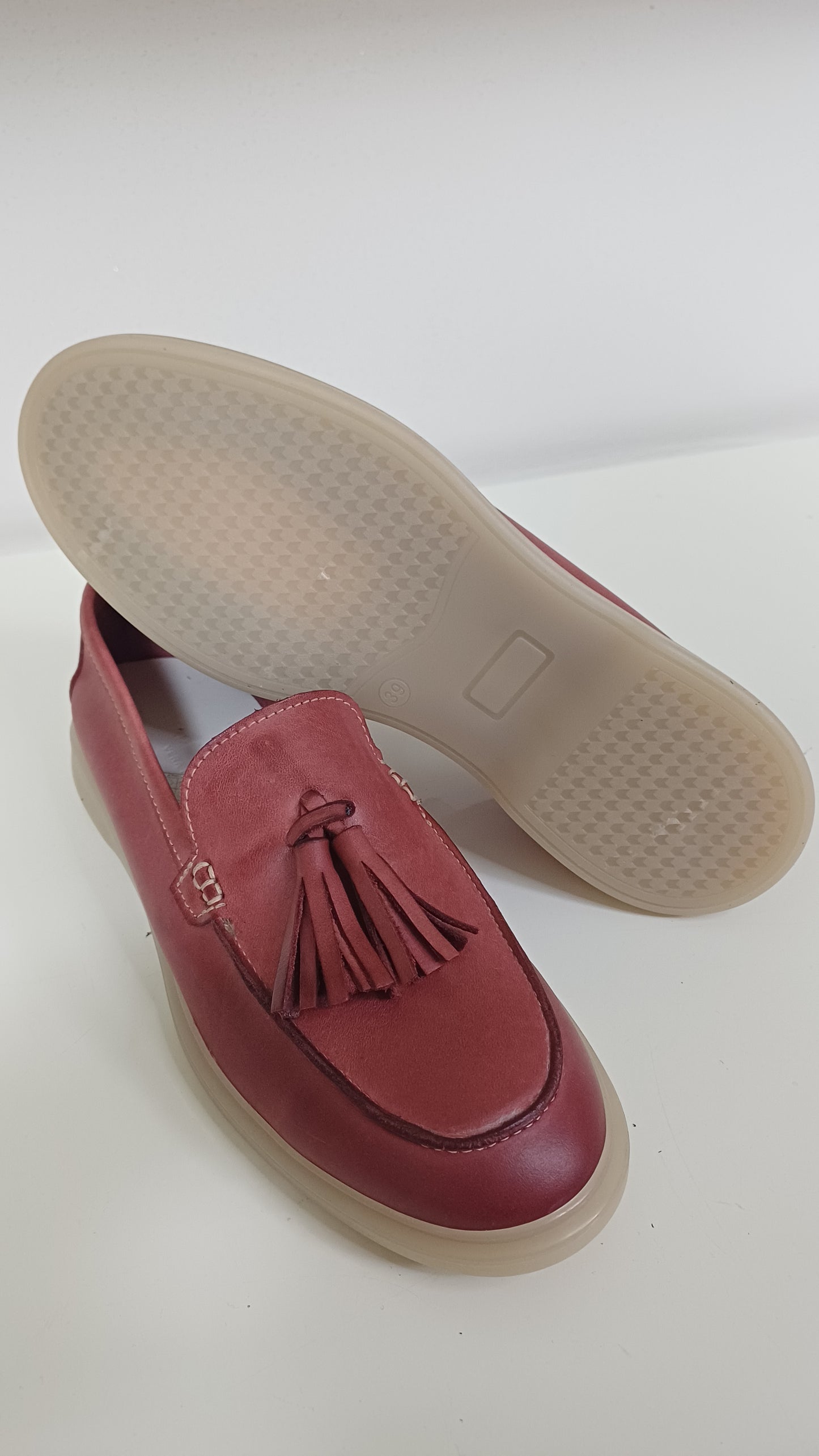 Mocassino Donna in Vera Pelle – Rosso Tenue