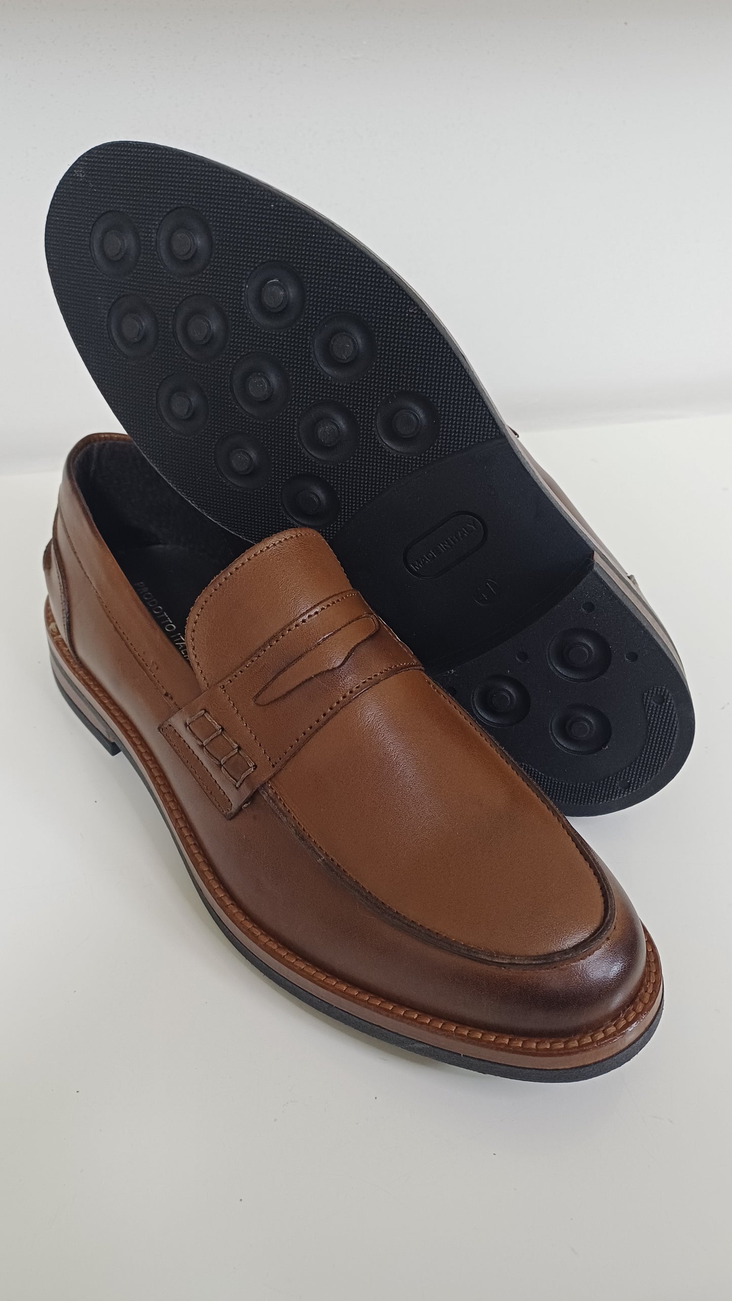 Mocassino Penny — Pelle Marrone Suola Gomma