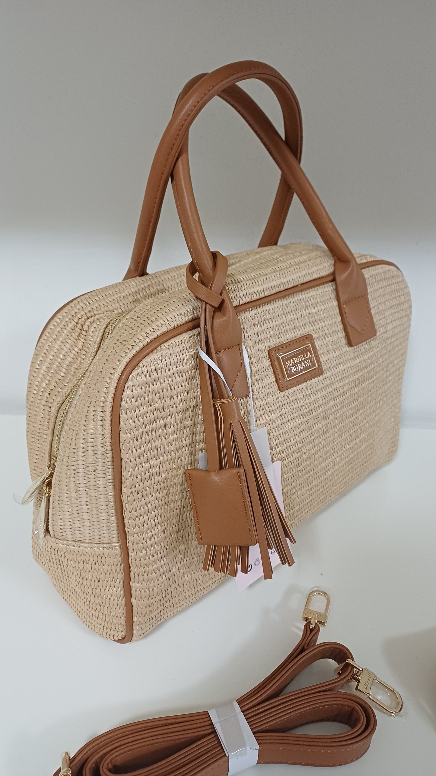 Borsa Mariella Burani Paglia e Similpelle Cuoio