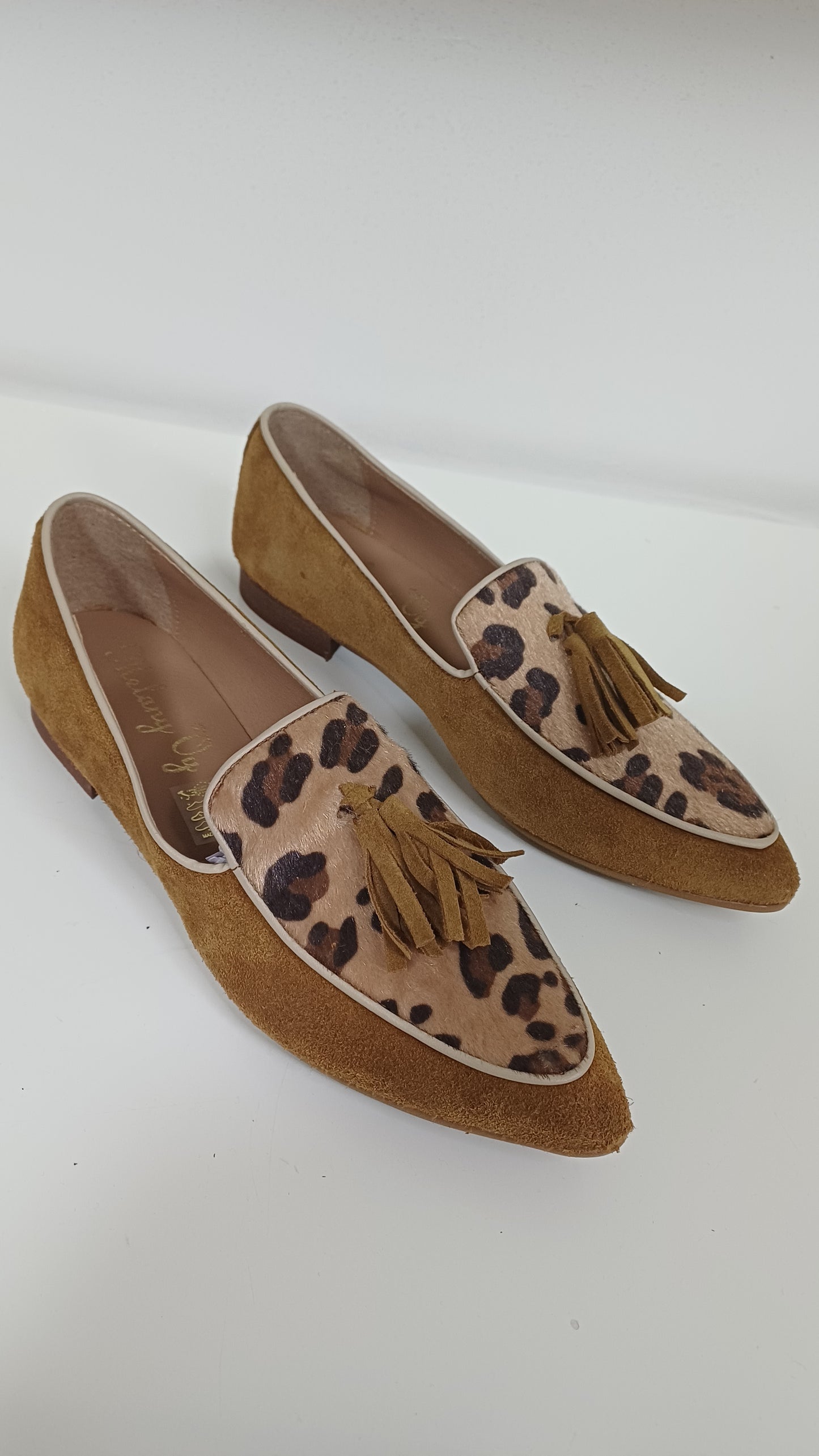 Mocassino Donna Scamosciato Tabacco con Patta Leopardata