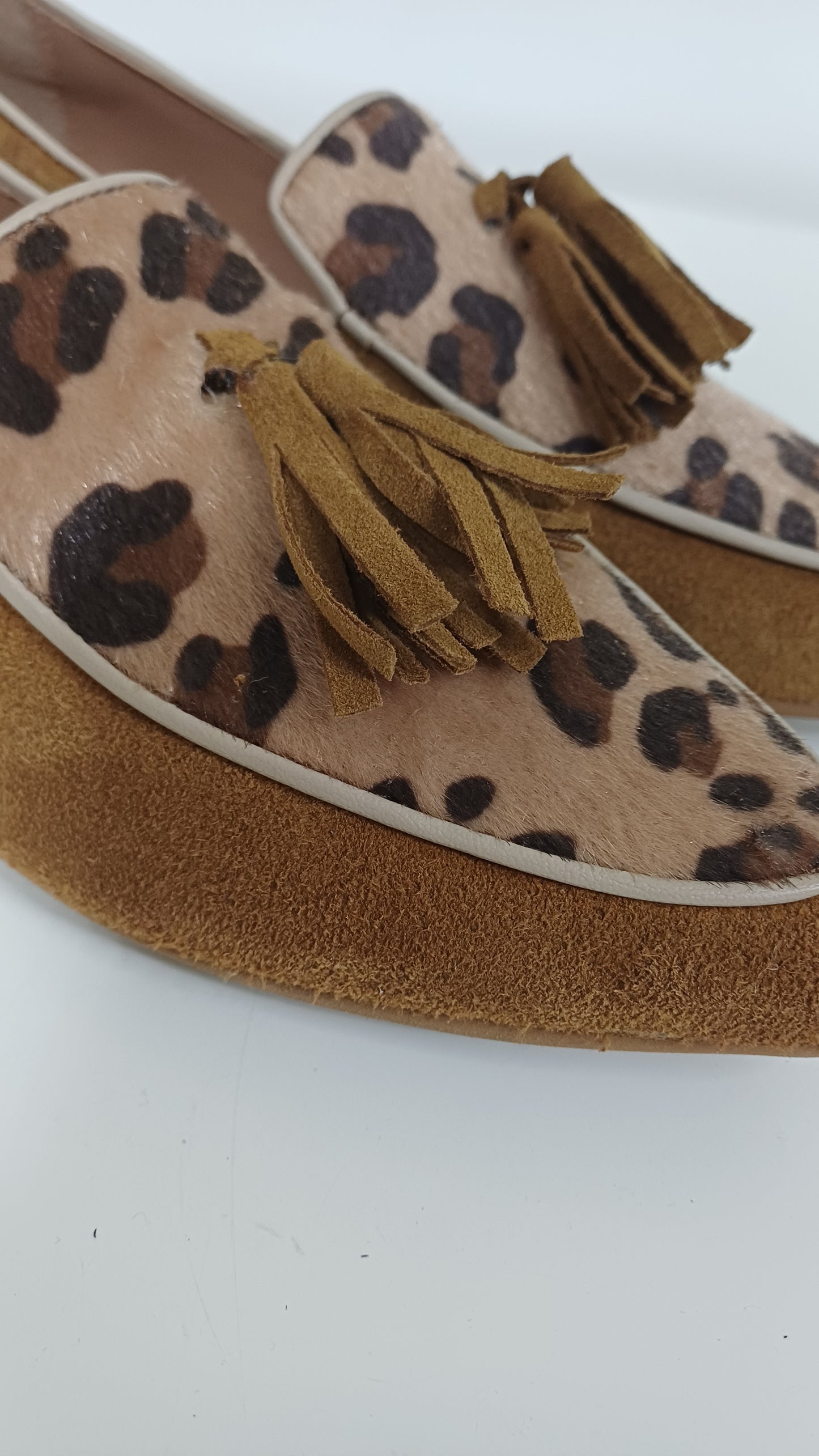 Mocassino Donna Scamosciato Tabacco con Patta Leopardata