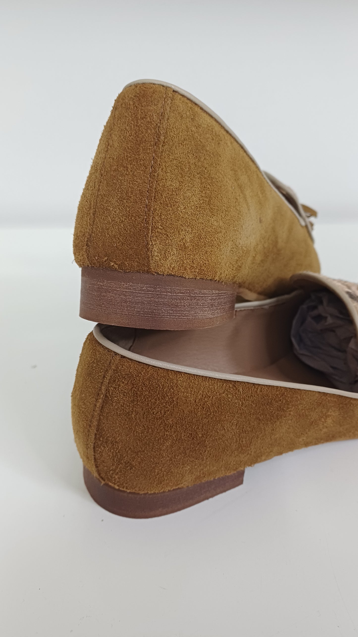 Mocassino Donna Scamosciato Tabacco con Patta Leopardata