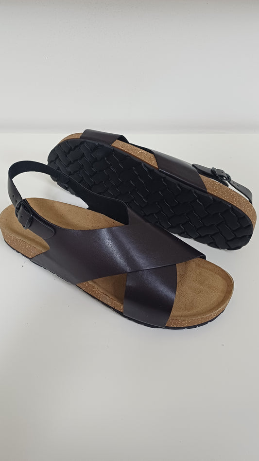 Sandalo Uomo Comodo in Vera Pelle Marrone