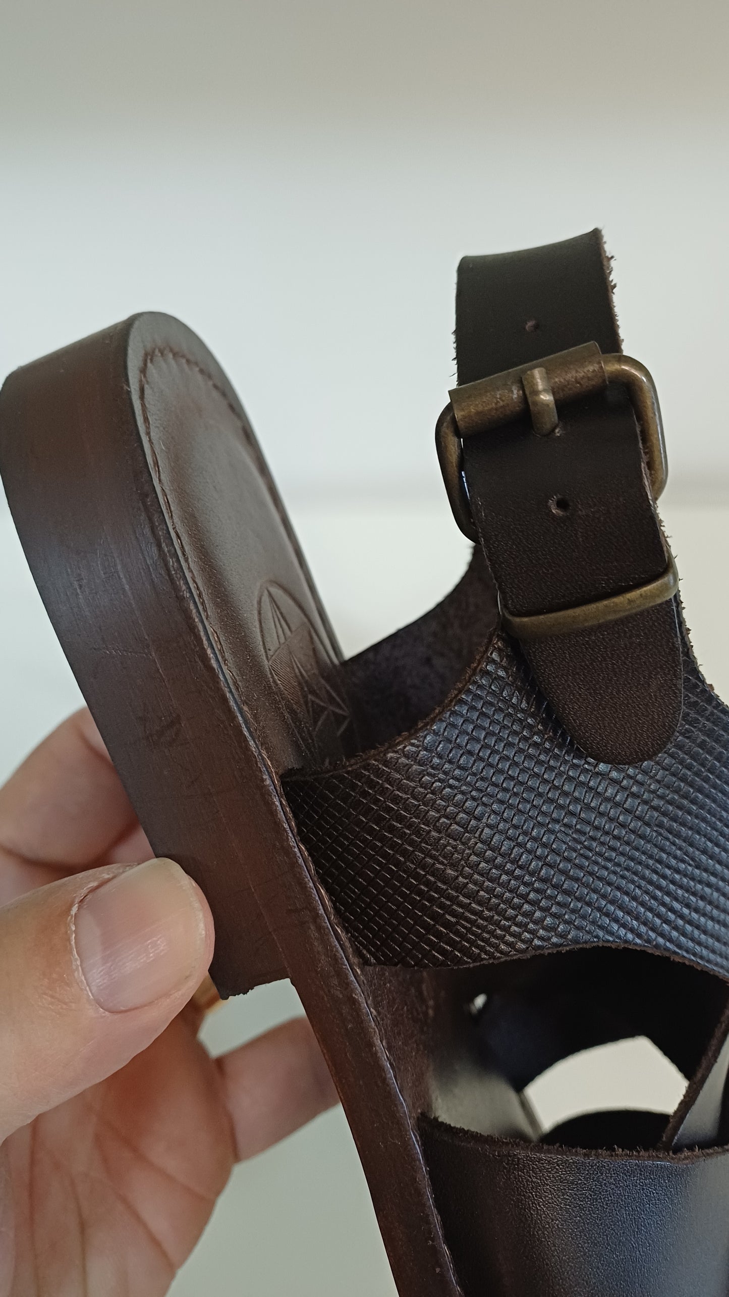 Sandali Treccia Uomo Vera Pelle Marrone Suola Cuoio
