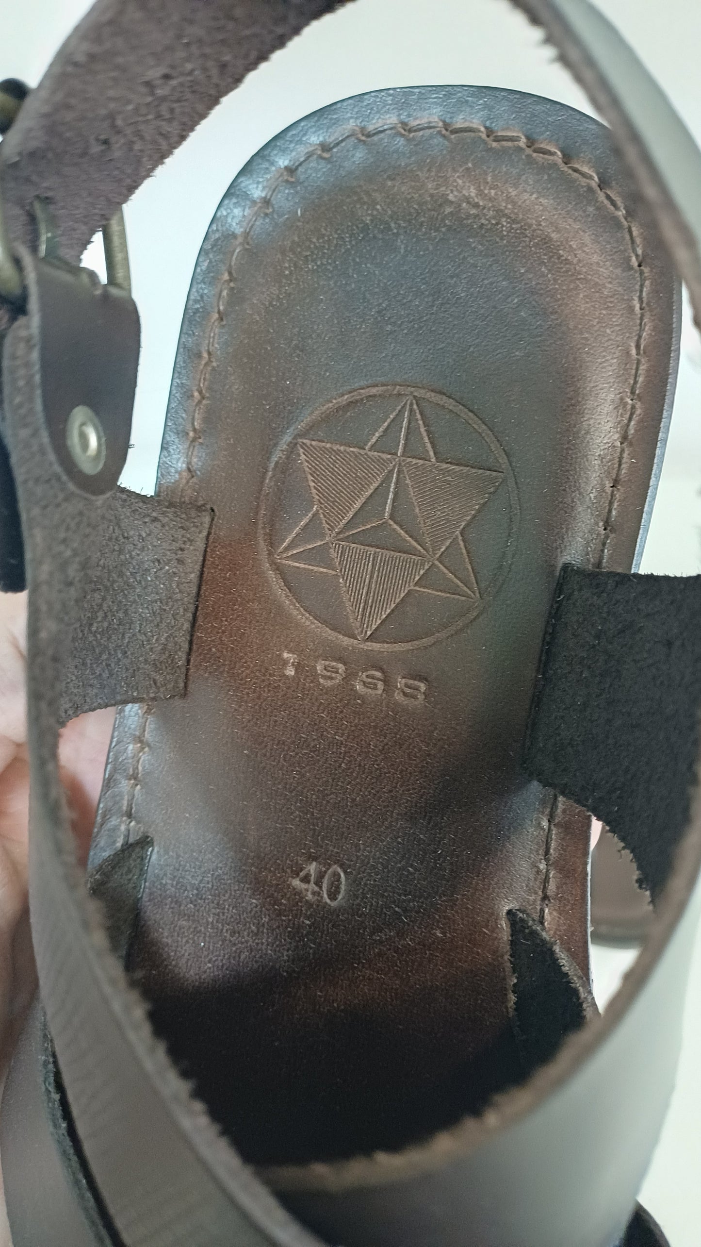 Sandali Treccia Uomo Vera Pelle Marrone Suola Cuoio