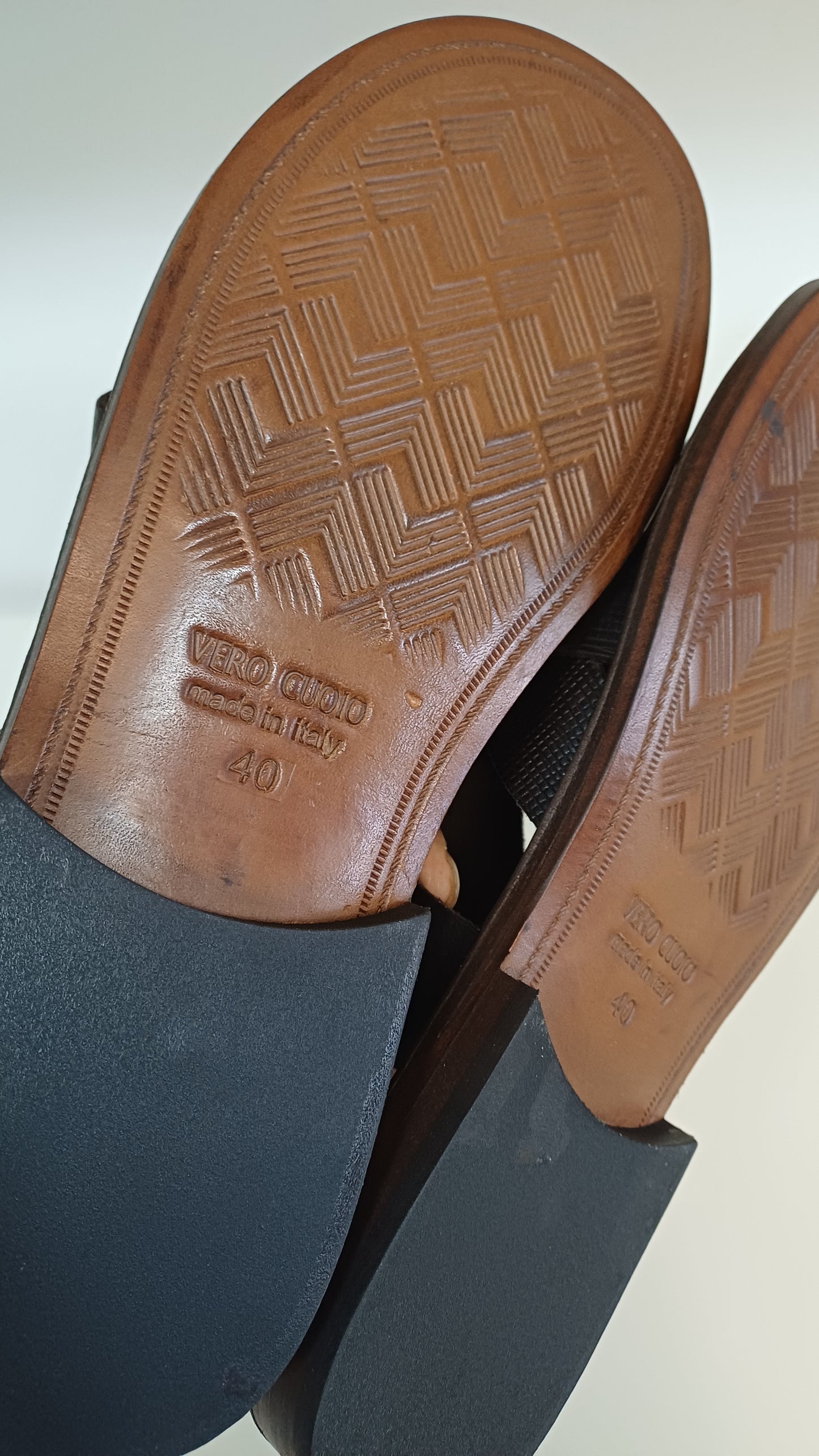 Sandali Treccia Uomo Vera Pelle Marrone Suola Cuoio