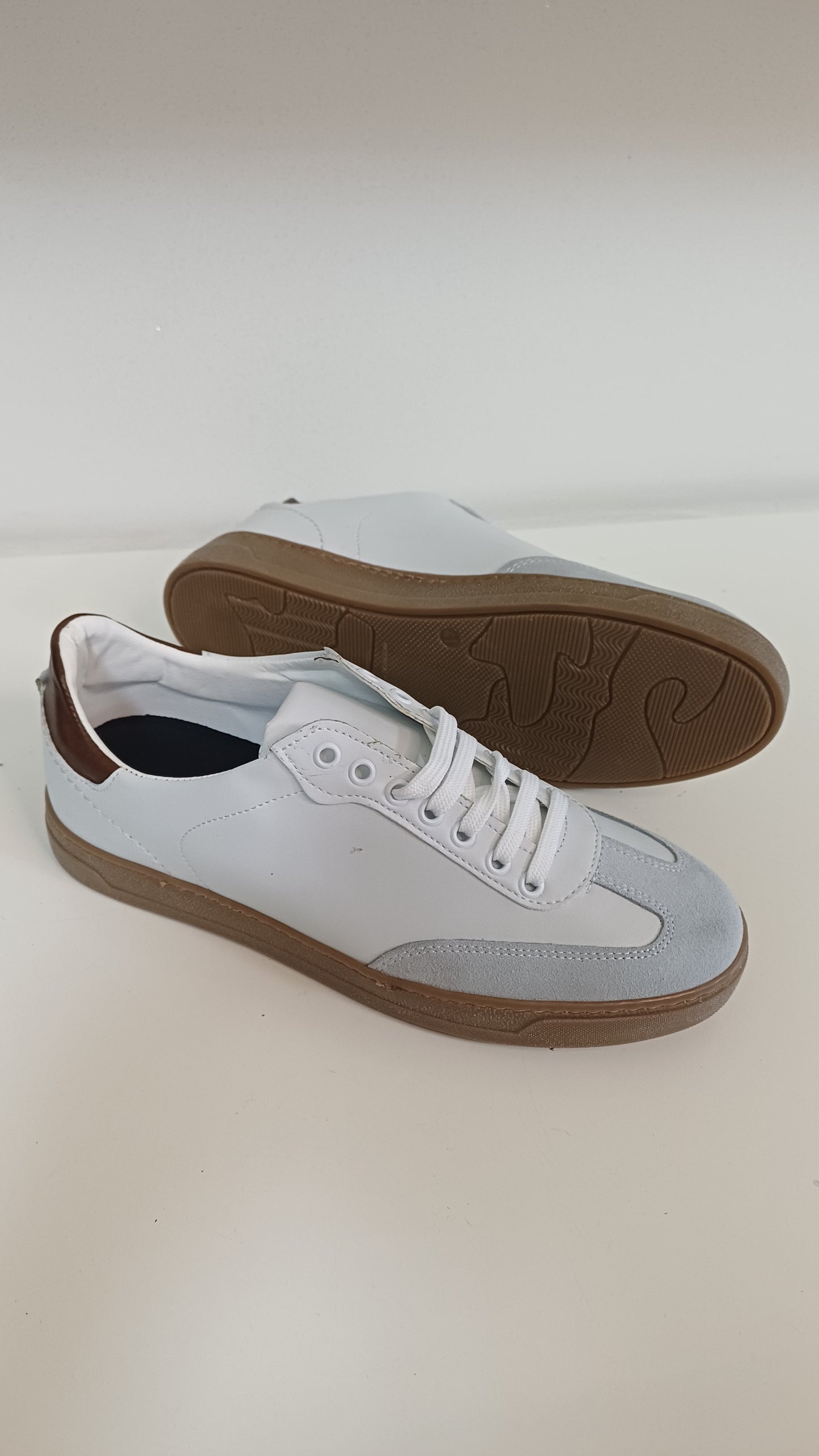Scarpe Uomo Casual Vera Pelle Bianco Ghiaccio punta scamosciata