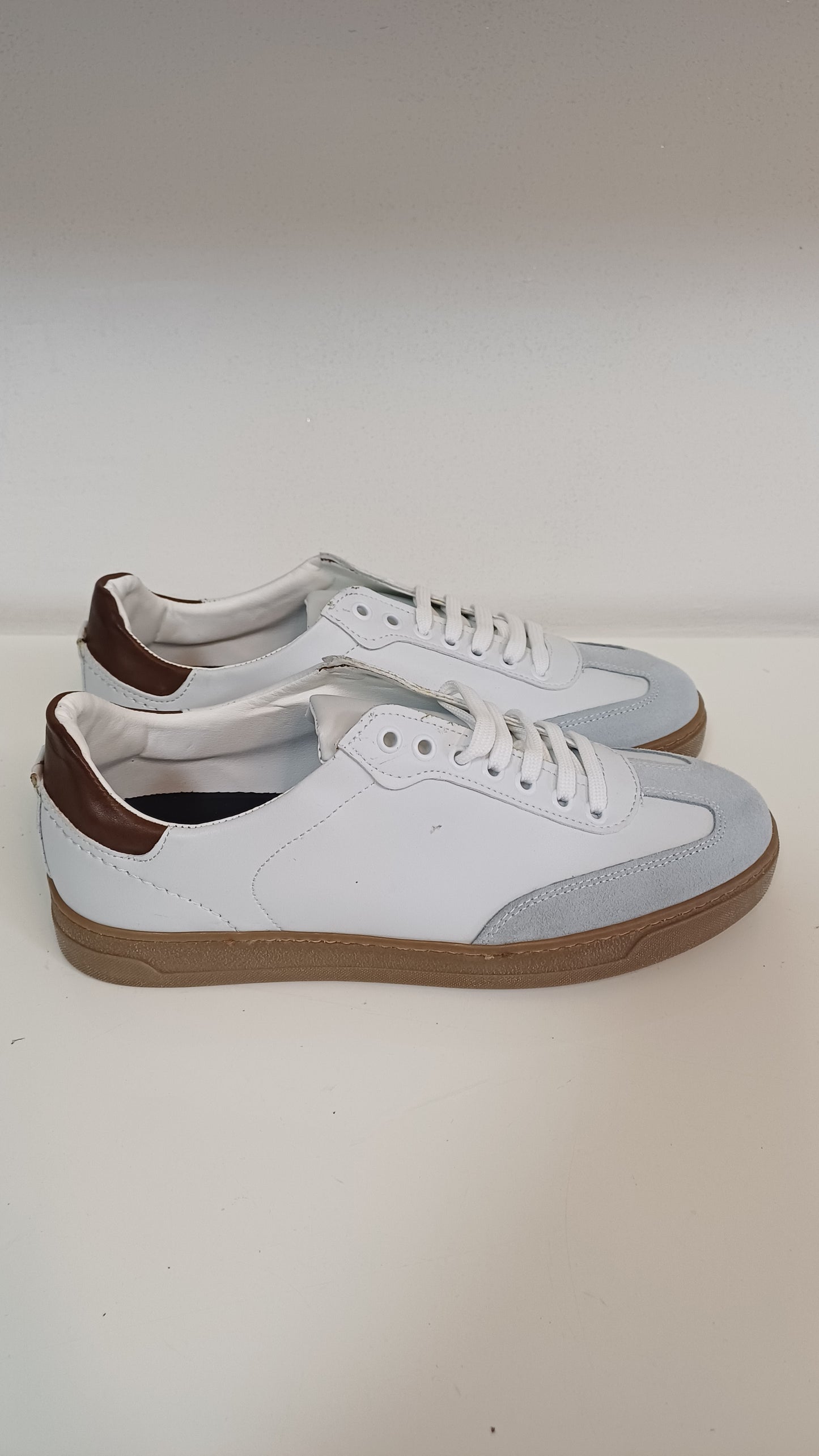 Scarpe Uomo Casual Vera Pelle Bianco Ghiaccio punta scamosciata