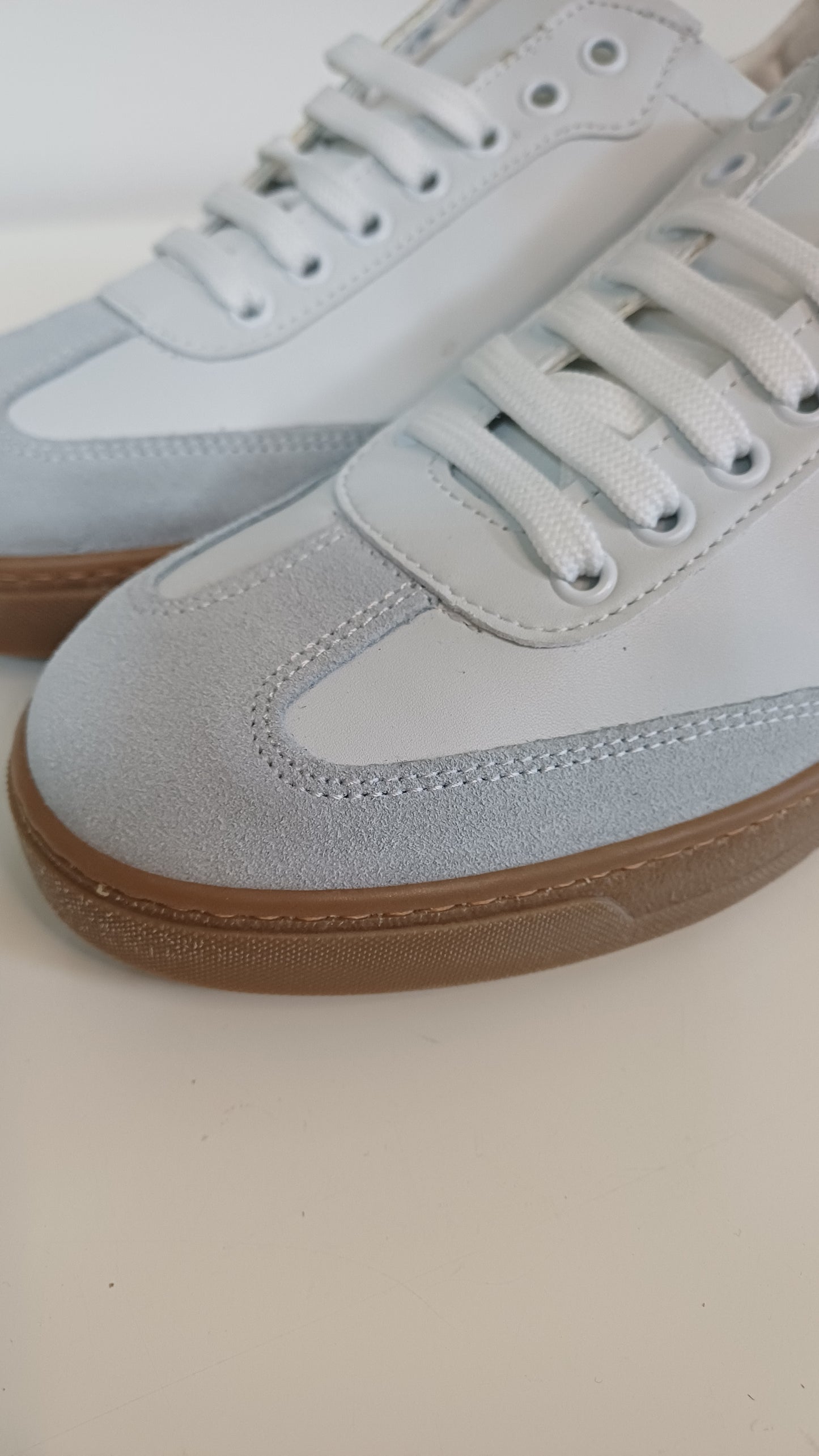 Scarpe Uomo Casual Vera Pelle Bianco Ghiaccio punta scamosciata