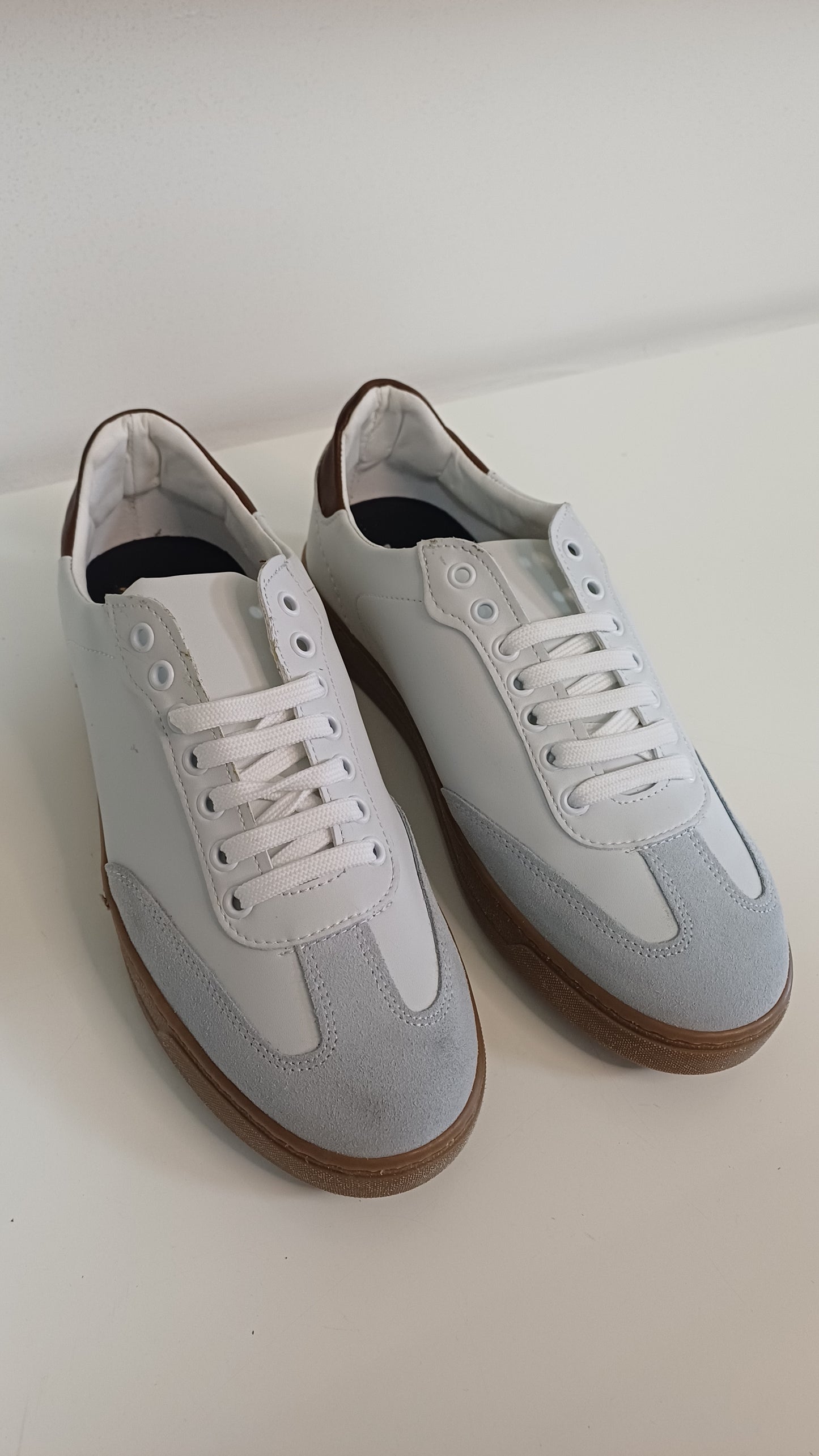 Scarpe Uomo Casual Vera Pelle Bianco Ghiaccio punta scamosciata