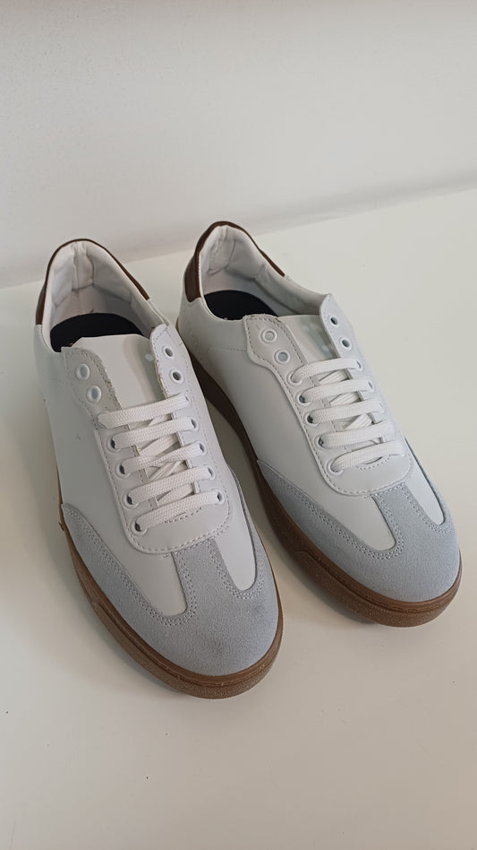 Scarpe Uomo Casual Vera Pelle Bianco Ghiaccio punta scamosciata