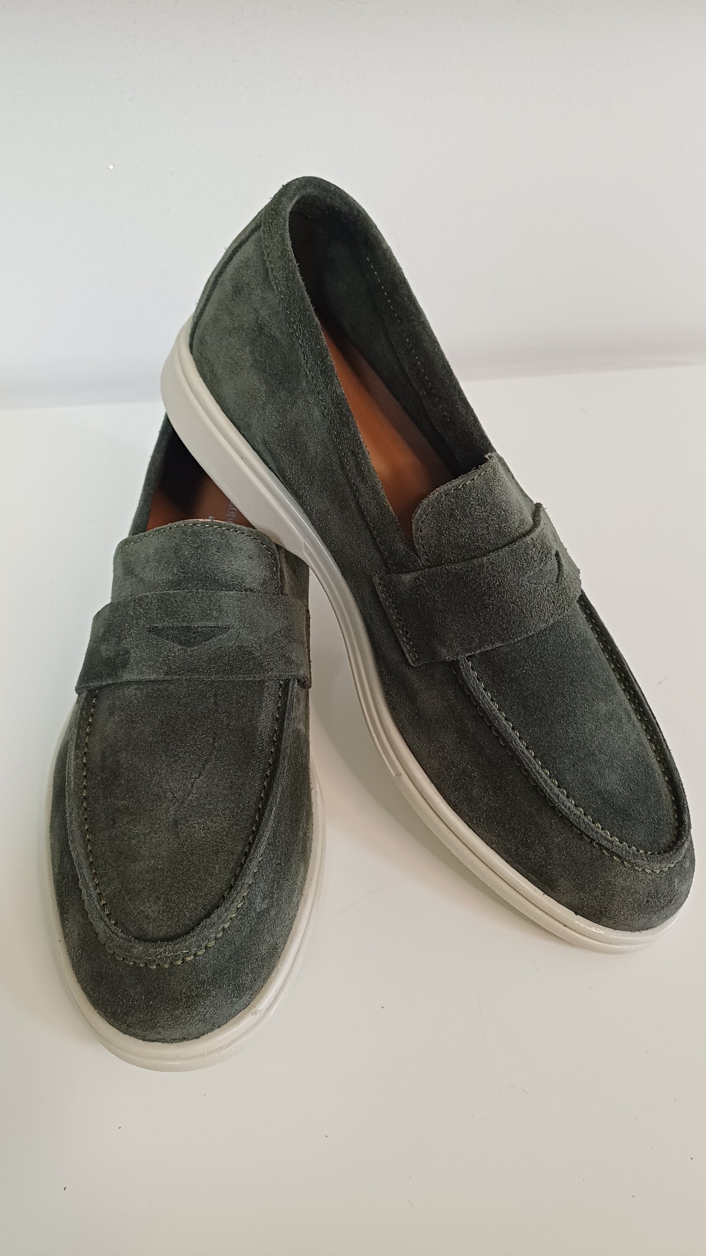 Mocassino Casual Uomo Vera Pelle Scamosciato Verde