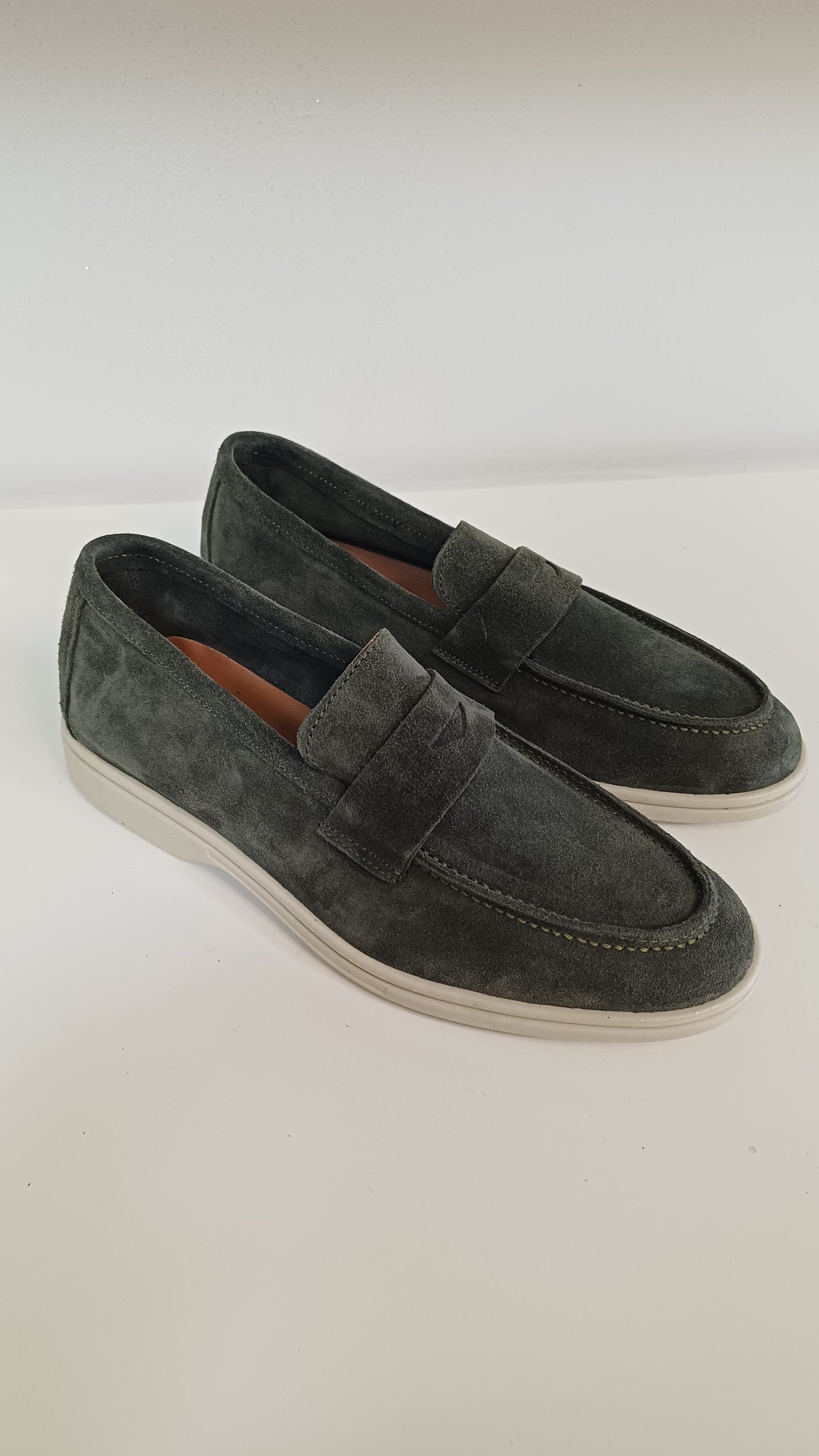 Mocassino Casual Uomo Vera Pelle Scamosciato Verde