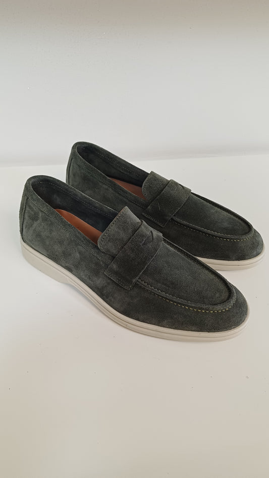 Mocassino Casual Uomo Vera Pelle Scamosciato Verde