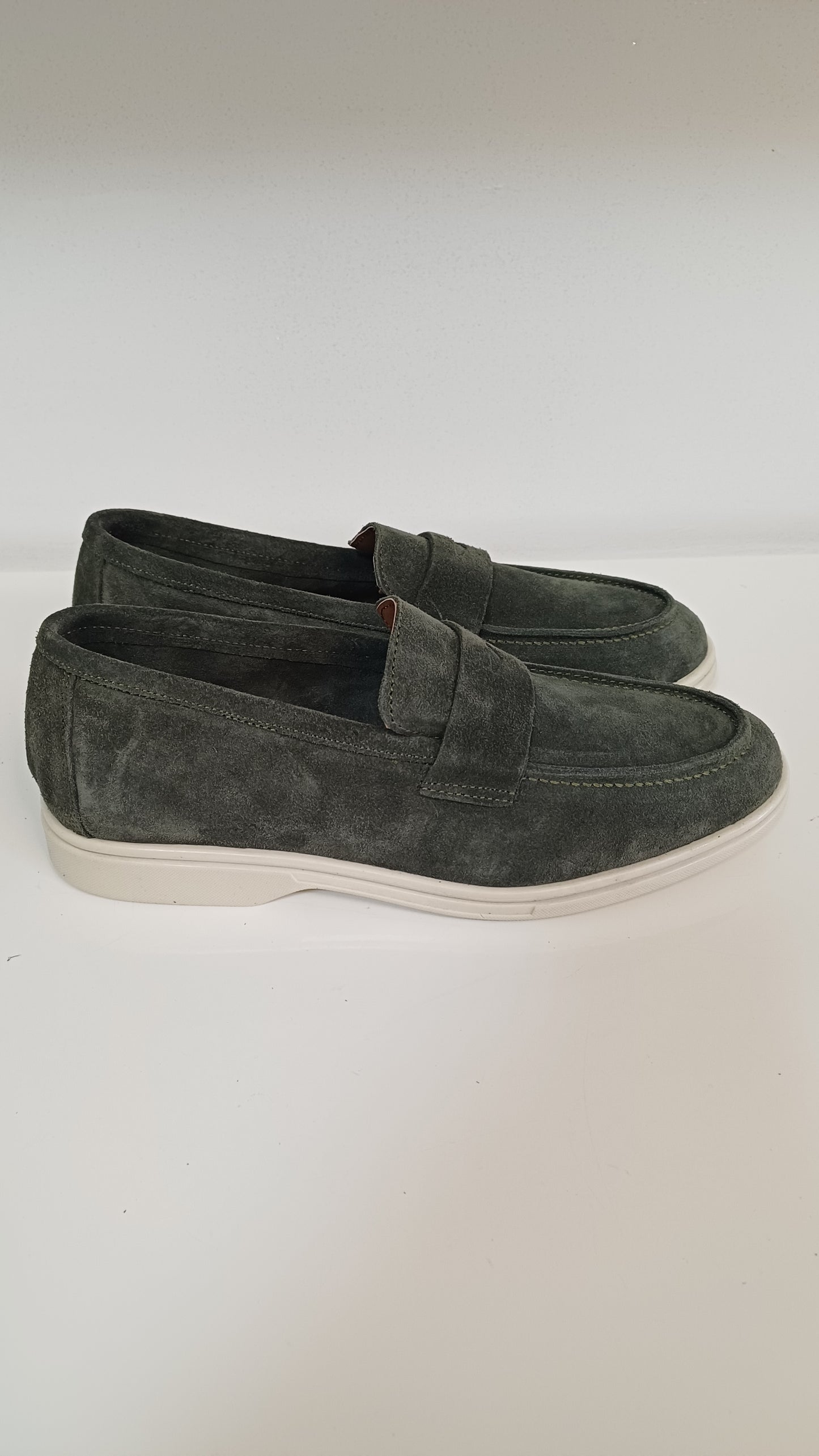 Mocassino Casual Uomo Vera Pelle Scamosciato Verde