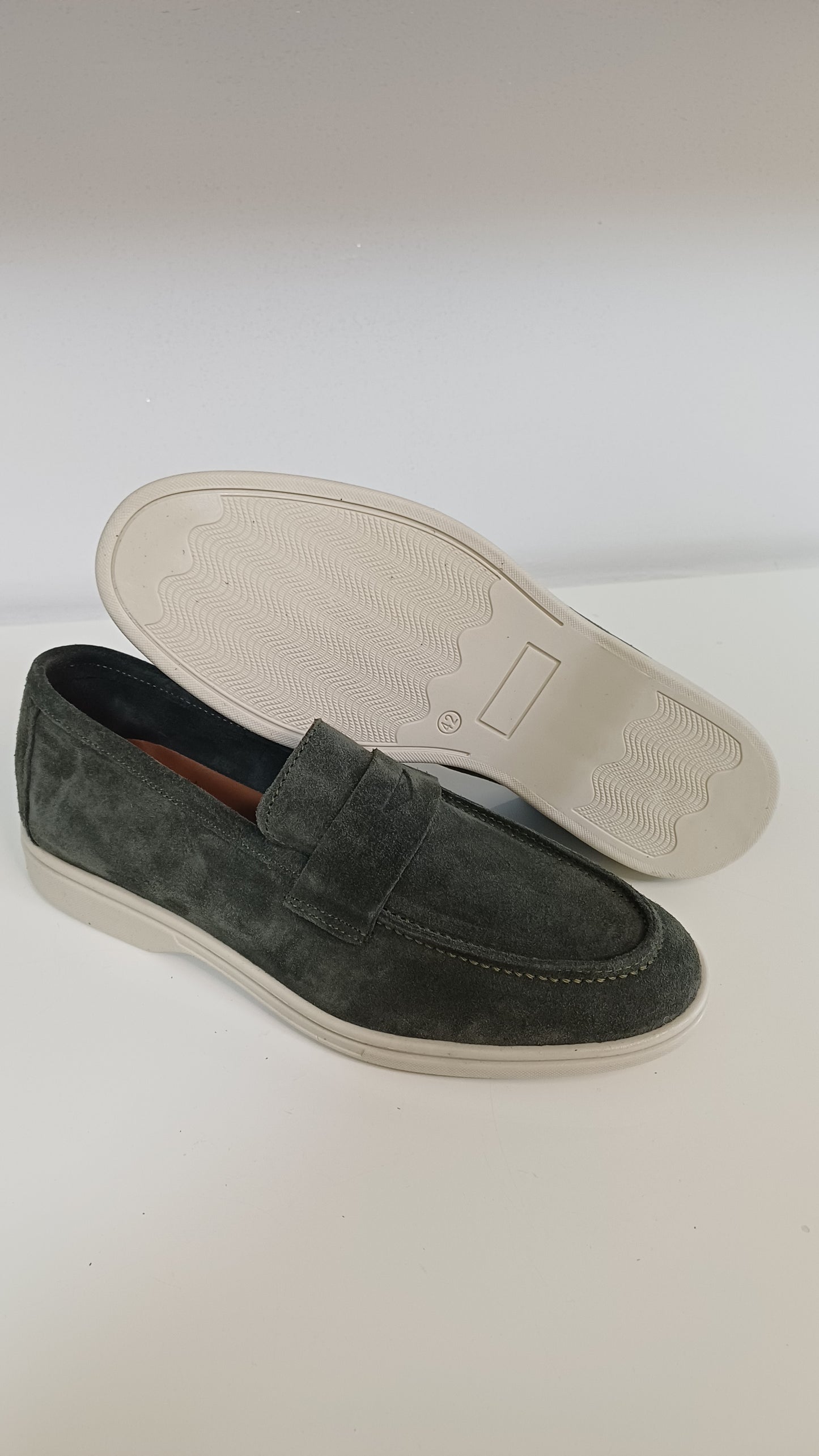 Mocassino Casual Uomo Vera Pelle Scamosciato Verde