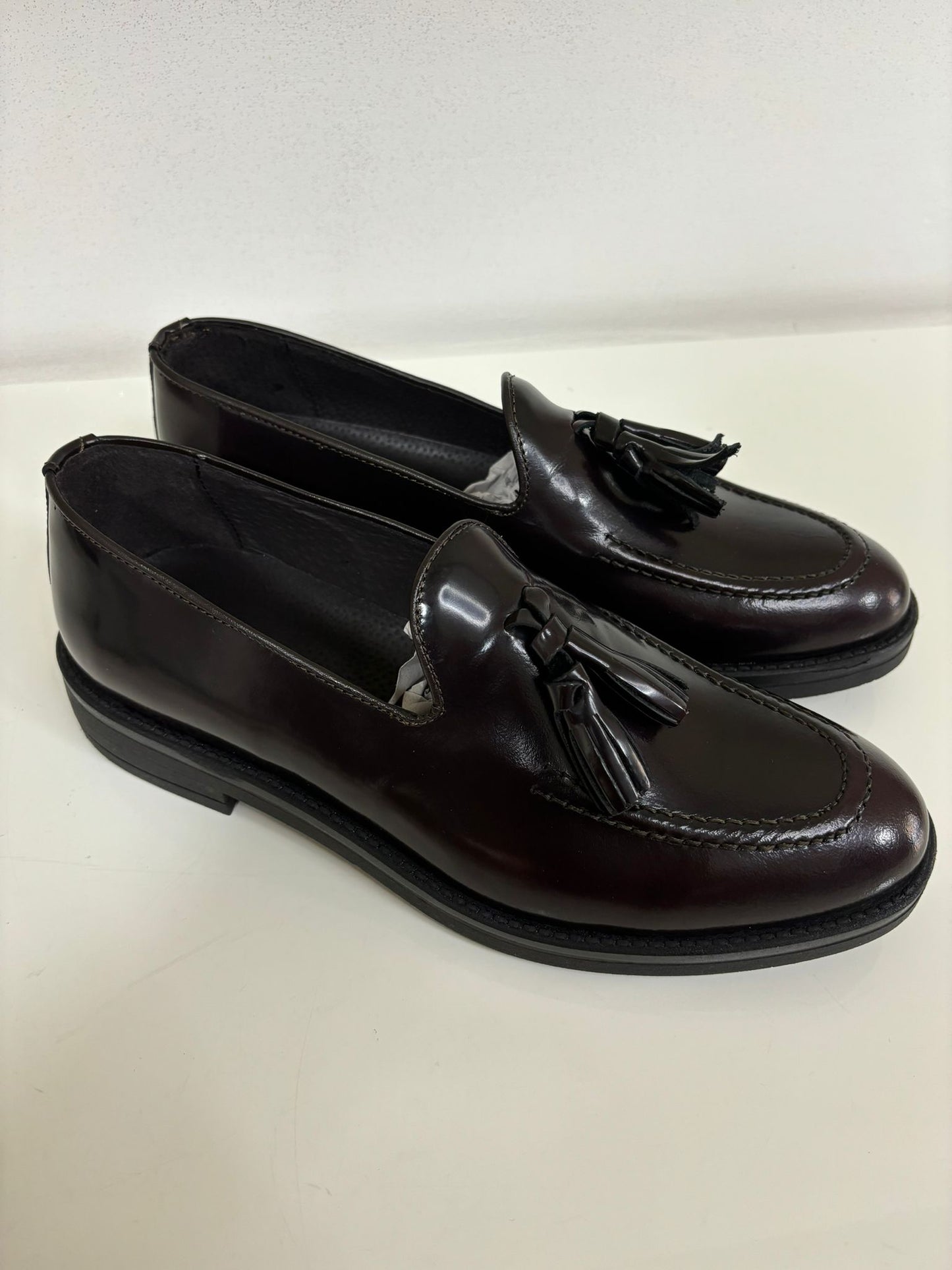 Mocassino Tassel in Vera Pelle Abrasivata Bordeaux