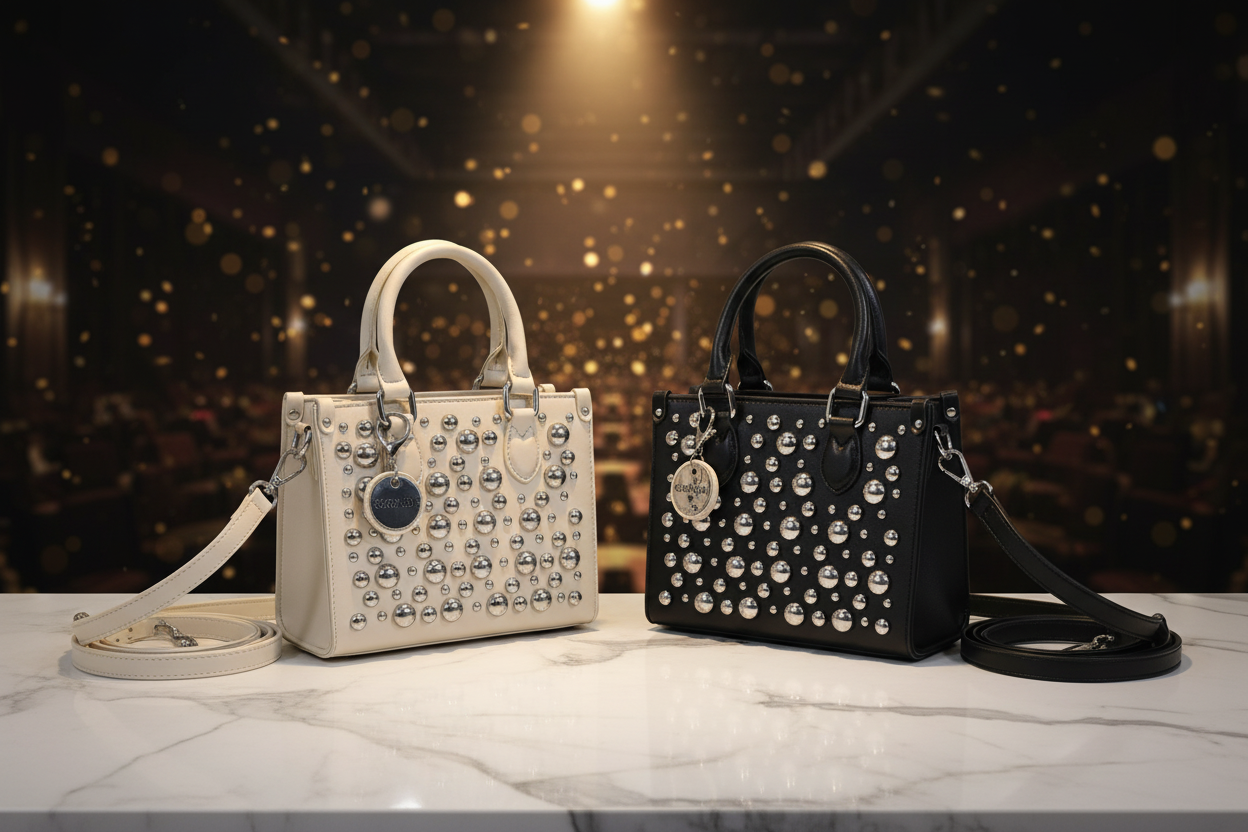 Borsa nera e panna marmo