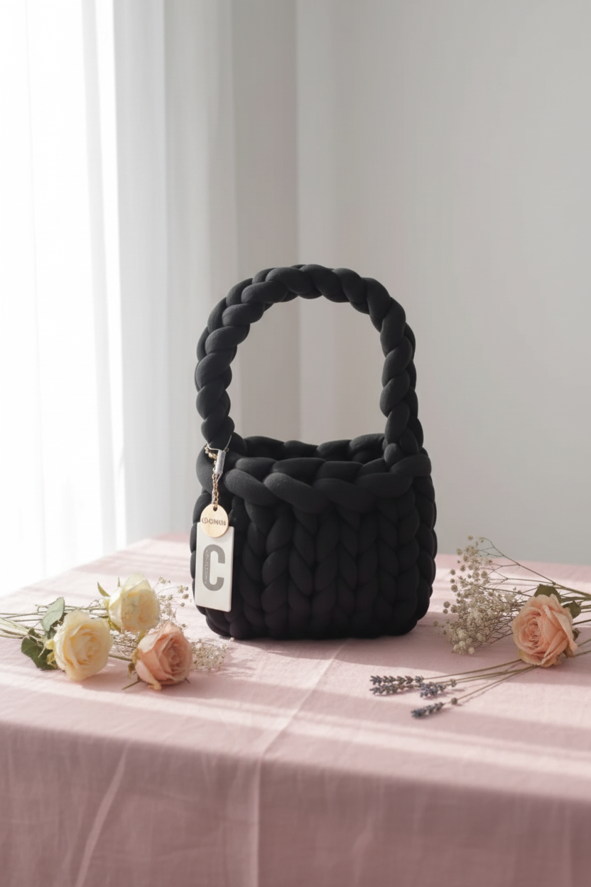 Borsa nera lino rosa