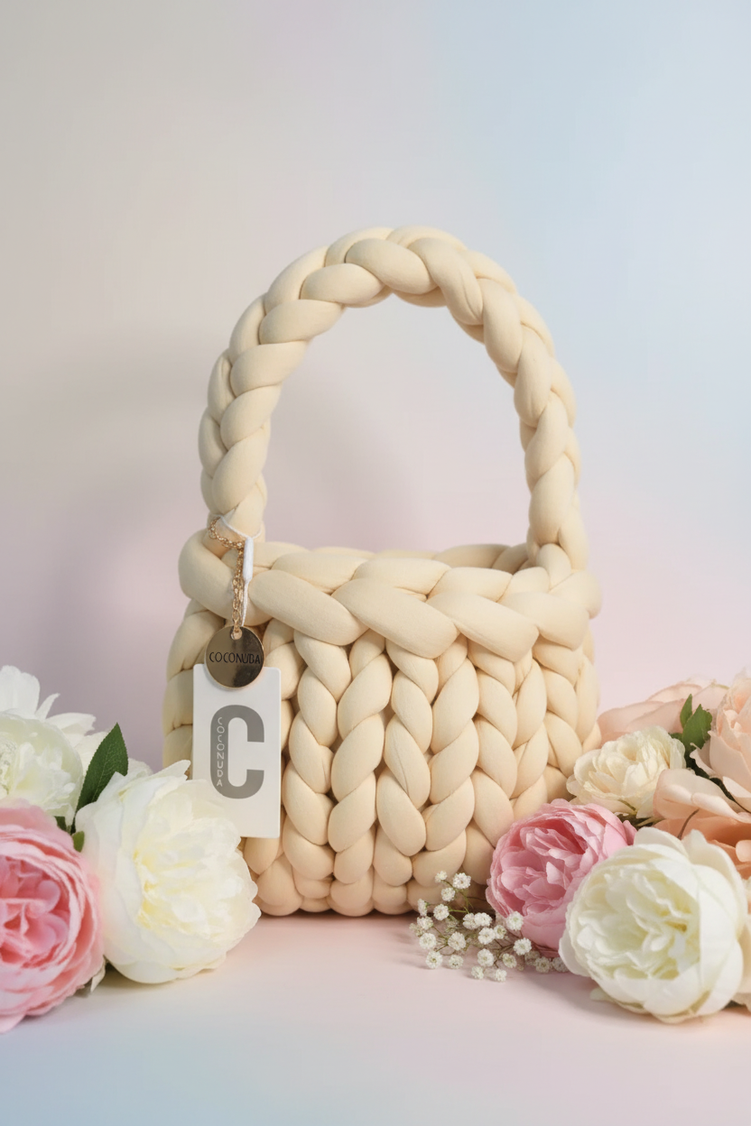 Borsa panna dettaglio fiori